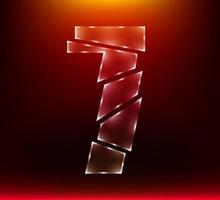 poly luxury glass number character 7 seven slash by sword with red color background. vector