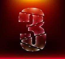 poly luxury glass number character 3 three slash by sword with red color background. vector