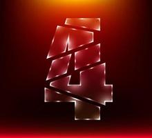 poly luxury glass number character 4 four slash by sword with red color background. vector