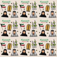 día nacional de kuwait doodle diseño de vector de patrones sin fisuras