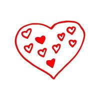 garabato dibujado a mano del corazón. vector, minimalismo, icono, pegatina, decoración amor día de san valentín rojo vector