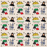 día nacional de kuwait doodle diseño de vector de patrones sin fisuras