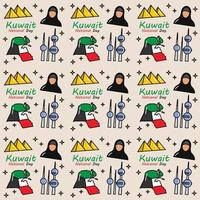 Kuwait National Day doodle seamless pattern vector design
