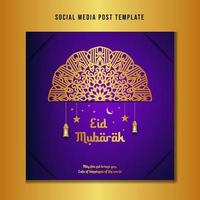 Islamic eid ul fitr mubarak social media post design with mandala and lanterns abstract vector