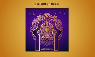 púrpura islámico eid ul fitr diseño de publicación en redes sociales vector