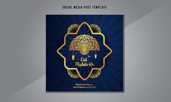 Blue islamic eid mubarak wish or greetings social media post design with mandala vector