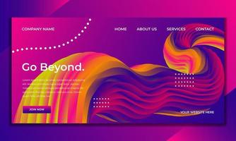 Colorful 3d fluid landing page design with purple background vector
