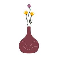 ramo de flores de primavera dibujadas a mano en un jarrón. diseño plano sencillo. flores delicadas y elegantes. para decorar un taller florístico, pegatinas y etiquetas para una floristería, semana santa, tarjeta de felicitación del 8 de marzo vector