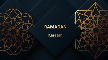 Creative modern design with geometric arabic gold pattern on textured background. Islamic holy holiday Ramadan Kareem. Greeting card or banner. Vector illustration