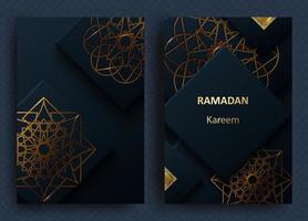 Creative modern design with geometric arabic gold pattern on textured background. Islamic holy holiday Ramadan Kareem. Greeting card or banner. Vector illustration