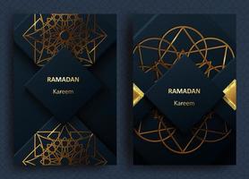 Creative modern design with geometric arabic gold pattern on textured background. Islamic holy holiday Ramadan Kareem. Greeting card or banner. Vector illustration