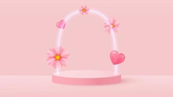 3d render of pink love valentine pastel stages background or texture. Bright pastel podium or pedestal backgrounds. Vector illustration