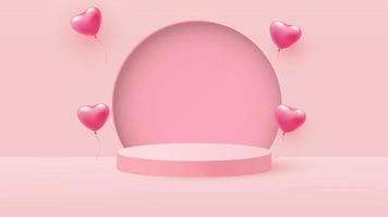 3d render of pink love valentine pastel stages background or texture. Bright pastel podium or pedestal backgrounds. Vector illustration