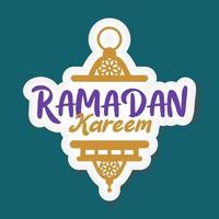 etiqueta engomada del vector de ramadan kareem con lámpara de linterna