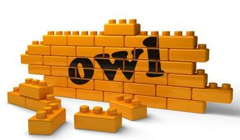 owl word on yellow brick wall photo