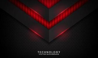 3D black technology abstract background overlap layer on dark space with red light line effect decoration. Graphic design element future style concept for flyer, banner, brochure, or landing page vector