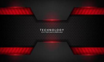 3D black technology abstract background overlap layer on dark space with red light line effect decoration. Graphic design element future style concept for flyer, banner, brochure, or landing page vector