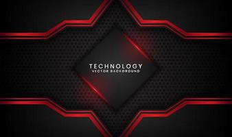 3D black technology abstract background overlap layer on dark space with red light line effect decoration. Graphic design element future style concept for flyer, banner, brochure, or landing page vector