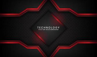 3D black technology abstract background overlap layer on dark space with red light line effect decoration. Graphic design element future style concept for flyer, banner, brochure, or landing page vector