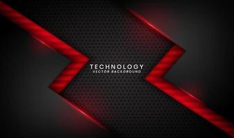 3D black technology abstract background overlap layer on dark space with red light line effect decoration. Graphic design element future style concept for flyer, banner, brochure, or landing page vector