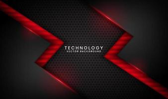 3D black technology abstract background overlap layer on dark space with red light line effect decoration. Graphic design element future style concept for flyer, banner, brochure, or landing page vector