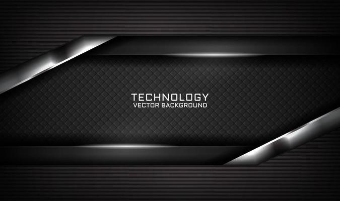 3D black silver technology abstract background overlap layer on dark space with light line effect decoration. Graphic design future style concept for flyer, banner, brochure, card, or landing page