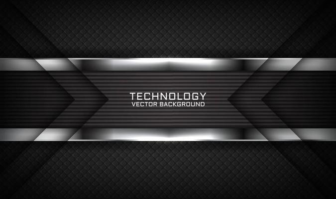 3D black silver technology abstract background overlap layer on dark space with light line effect decoration. Graphic design future style concept for flyer, banner, brochure, card, or landing page