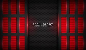 3D black technology abstract background overlap layer on dark space with red light line effect decoration. Graphic design element future style concept for flyer, banner, brochure, or landing page vector