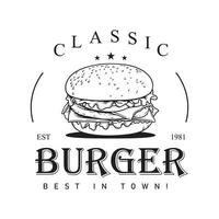 Classic cheeseburger vector logo for a fast-food restaurant on white background