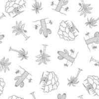 Set of various hand-drawn trees vector seamless pattern on white background