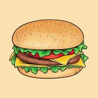 Delicious look hamburgers colorful vector line art illustration on white background