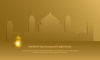 fondo de la bandera islámica de la tarjeta de felicitación de cumpleaños del profeta mahoma. vector