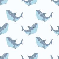 Seamless adorable shark cartoon pattern vector