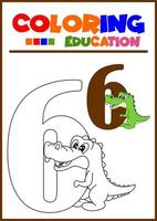 coloring number six for children's learning vector