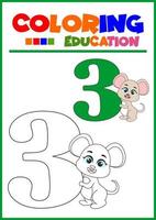 coloring number three for children's learning vector