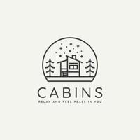 winter vacation cabin minimalist line art badge logo vector