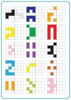 Printable picture reflection educational game for toddlers and kids. Learning symmetrical worksheets, fun for preschool and kindergarten. Grid page coloring activities, visual perception and pixel art vector