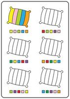 Instructional coloring pages, educational games for kids, preschool activities, printable worksheets. Simple cartoon vector illustration of colorful objects to learn colors. Color the pillow.