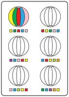 páginas para colorear, juegos educativos para niños, actividades preescolares, hojas de trabajo para imprimir. ilustración vectorial de dibujos animados simples de objetos coloridos para aprender colores. colorear pelotas de playa. vector