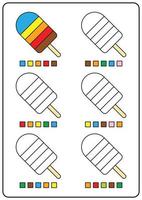 páginas para colorear, juegos educativos para niños, actividades preescolares, hojas de trabajo para imprimir. ilustración vectorial de dibujos animados simples de objetos coloridos para aprender colores. helado para colorear. vector