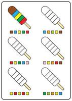 páginas para colorear, juegos educativos para niños, actividades preescolares, hojas de trabajo para imprimir. ilustración vectorial de dibujos animados simples de objetos coloridos para aprender colores. helado para colorear. vector