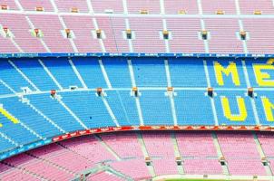 Barcelona, Spain, March 14, 2019 Close up view of multi-level tribunes stands of Camp Nou. Nou Camp is the home stadium of football club Barcelona, the largest stadium in Spain. photo