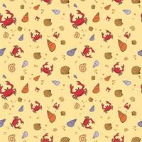 seamless pattern design illustration of crabs and shells on the beach vector