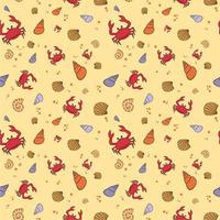 seamless pattern design illustration of crabs and shells on the beach vector