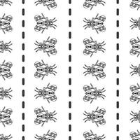Illustration set of cute Insects black line art, Vector seamless pattern on white background