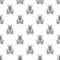 Illustration set of cute Insects black line art, Vector seamless pattern on white background