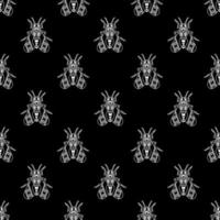 Illustration set of cute Insects white line art, Vector seamless pattern on black background