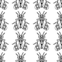 conjunto de ilustraciones de lindos insectos arte de línea negra, patrón vectorial sin costuras sobre fondo blanco vector