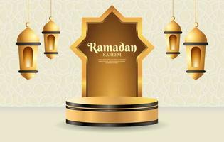 Realistic ramadan kareem banner podium vector