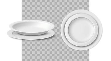 3d realistic vector icon. Set of tableware dishes. Front and side view.